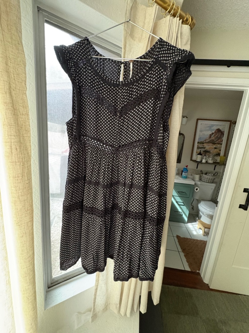 Free People Black Floral Print Textured Dress